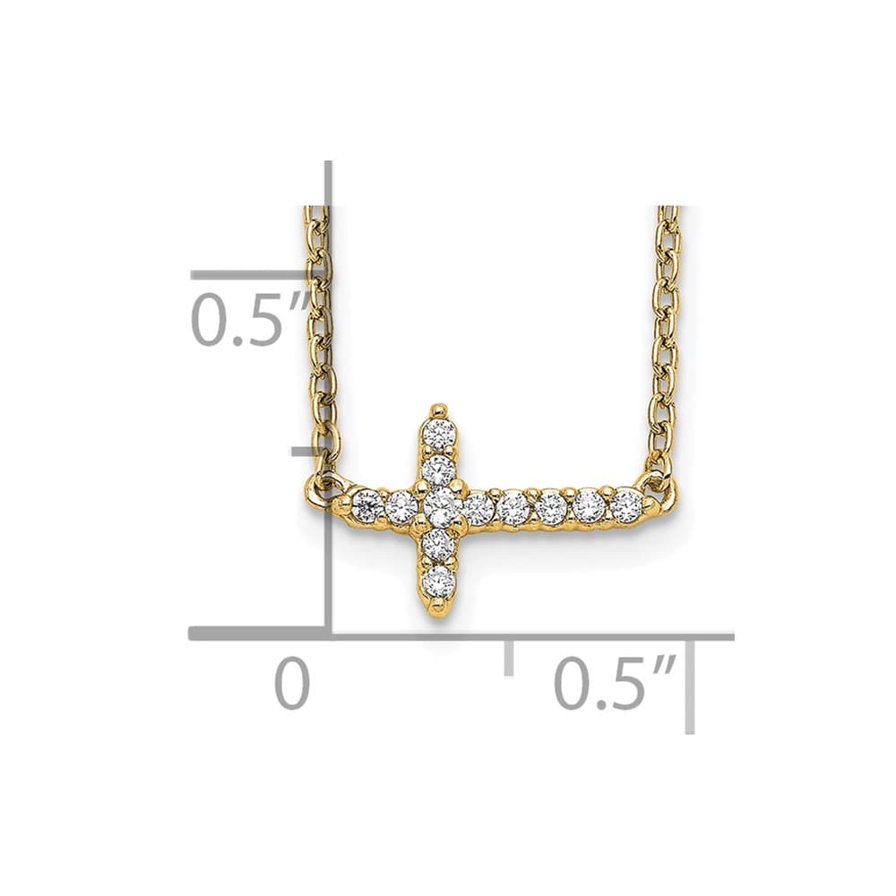 14K Yellow Gold 1/10 ct Diamond Sideways Cross 8x11mm 18 inch Necklace