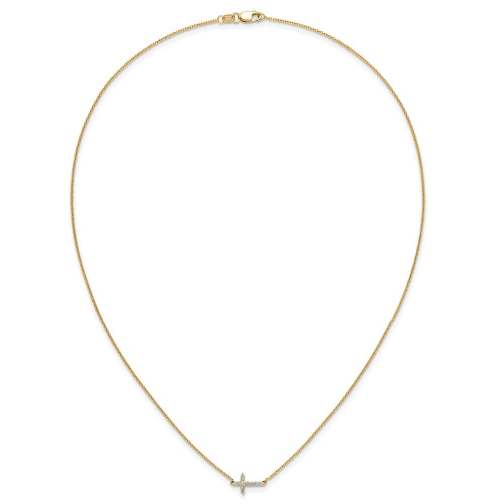 14K Yellow Gold 1/10 ct Diamond Sideways Cross 8x11mm 18 inch Necklace