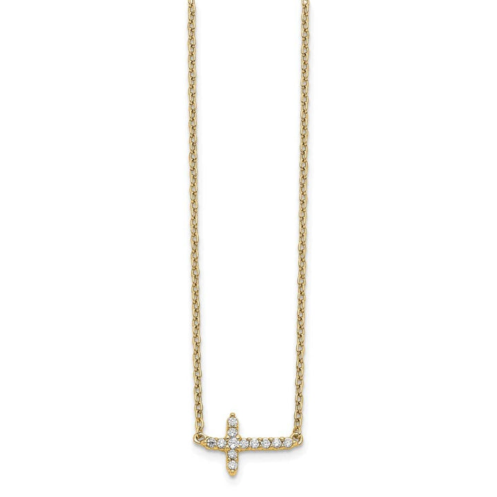 14K Yellow Gold 1/10 ct Diamond Sideways Cross 8x11mm 18 inch Necklace