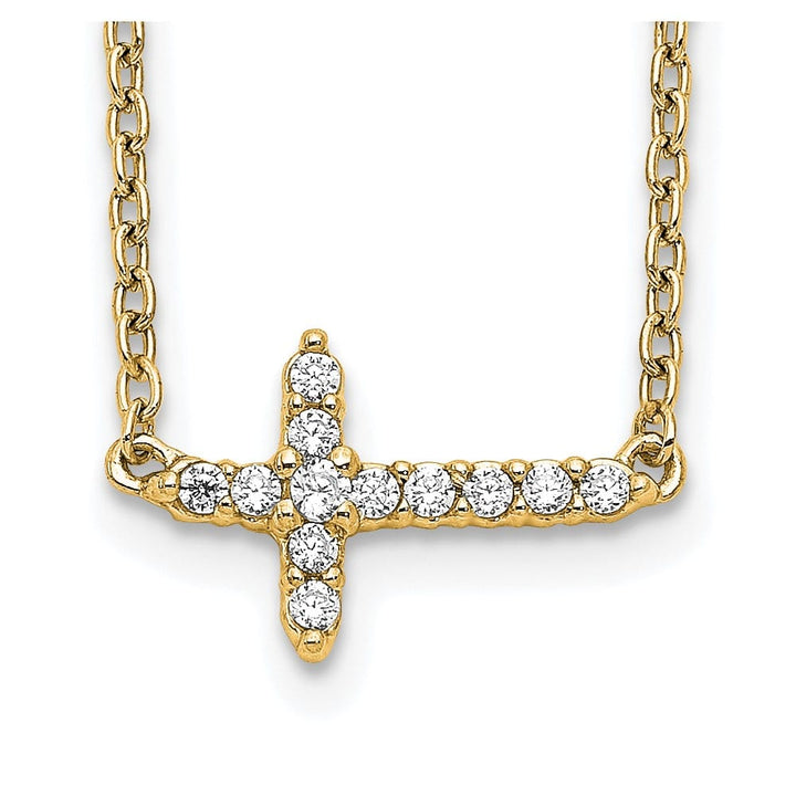 14K Yellow Gold 1/10 ct Diamond Sideways Cross 8x11mm 18 inch Necklace