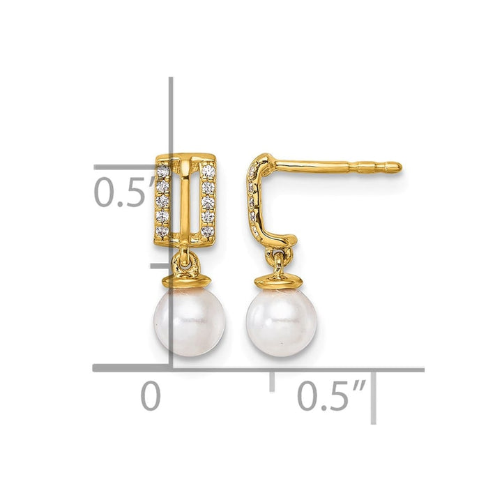 14K Yellow Gold 1/15 carat Diamond Pearl Dangle Post 14.6 mm Earrings, view 3 of 3