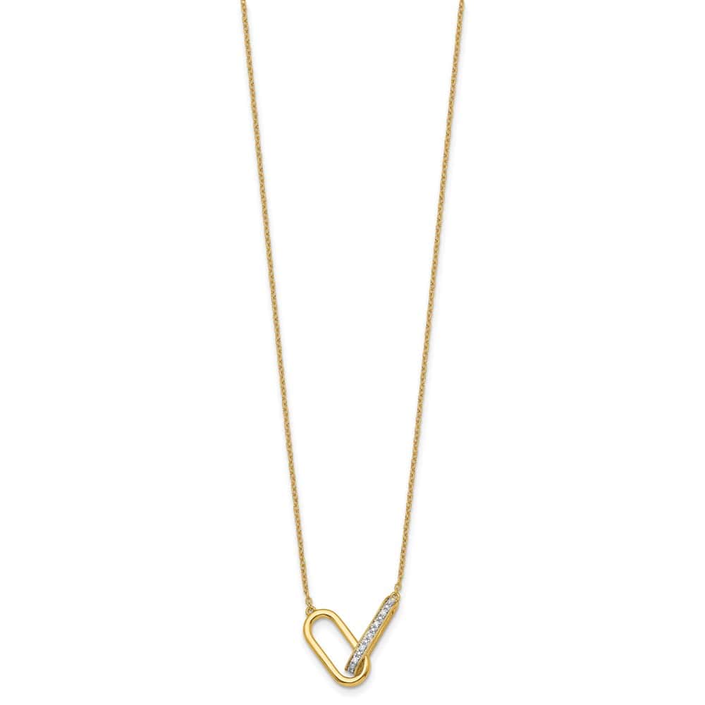 14K Yellow Gold 1/15 ct Diamond Paperclip Links 18 inch Necklace