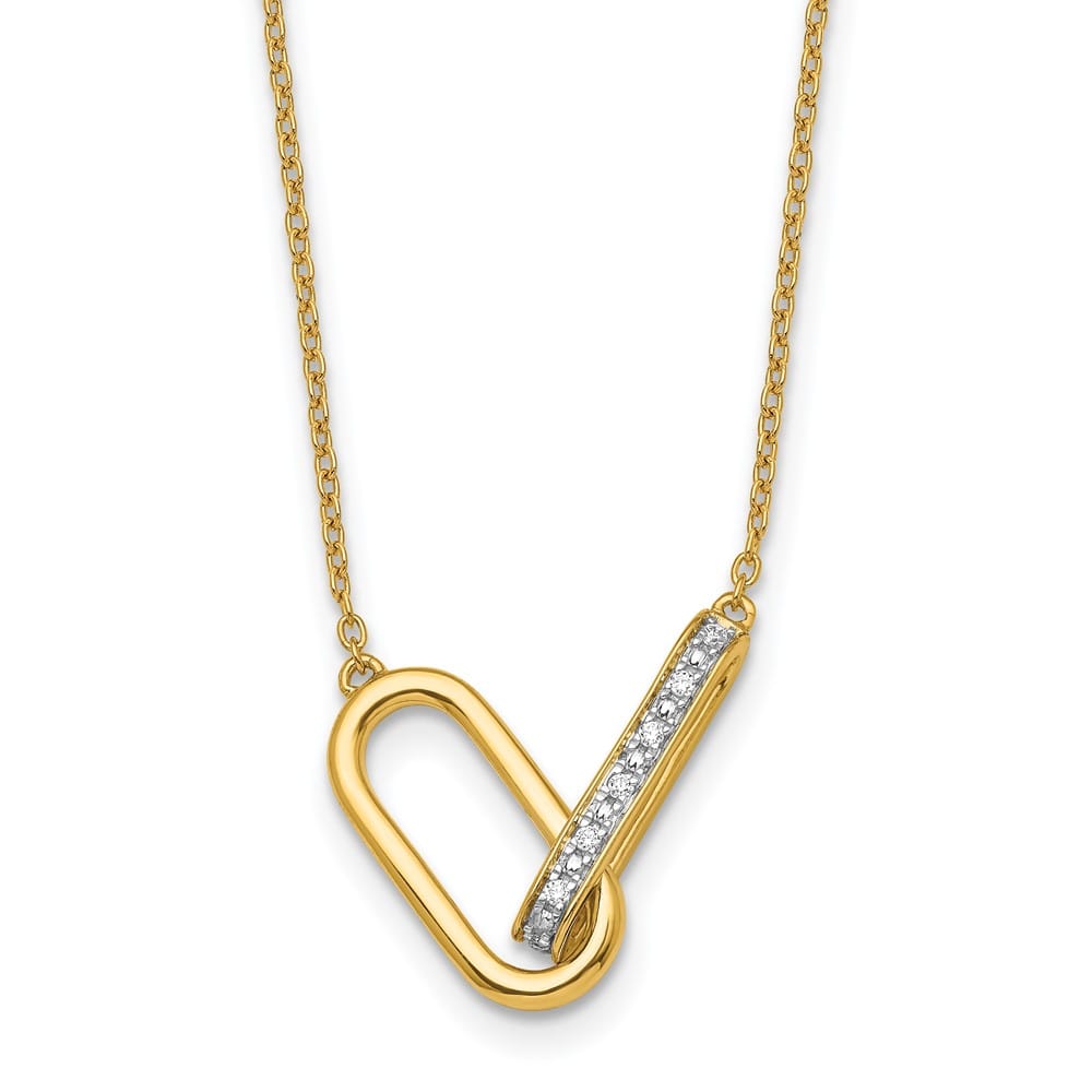 14K Yellow Gold 1/15 ct Diamond Paperclip Links 18 inch Necklace