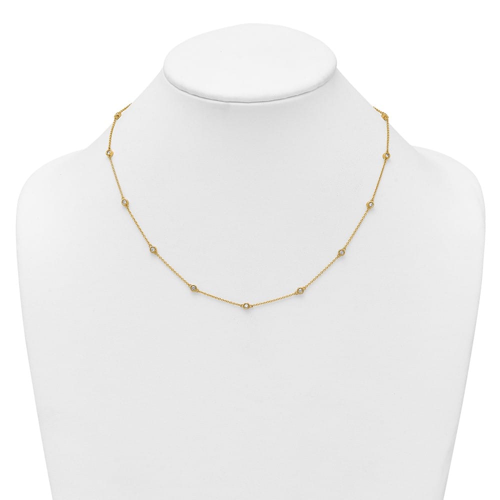 14K Yellow Gold 1/2 carat Diamond Chain 15-Station 18 inch Necklace