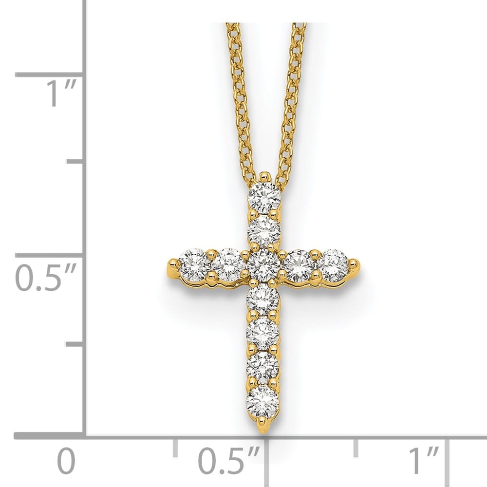 14K Yellow Gold 1/2 carat Diamond Cross Pendant 18 inch Necklace