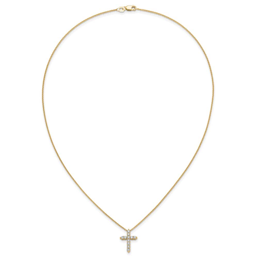 14K Yellow Gold 1/2 carat Diamond Cross Pendant 18 inch Necklace