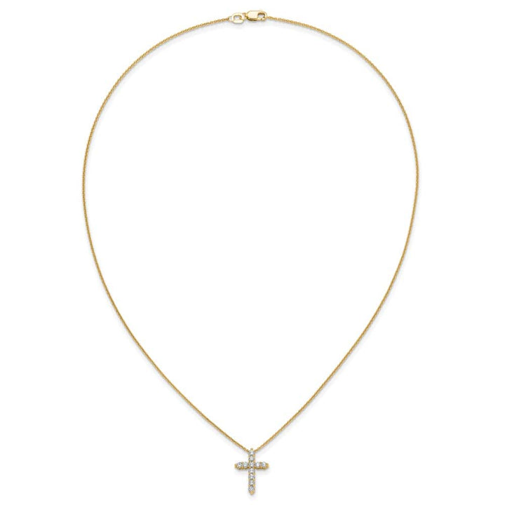 14K Yellow Gold 1/2 carat Diamond Cross Pendant 18 inch Necklace