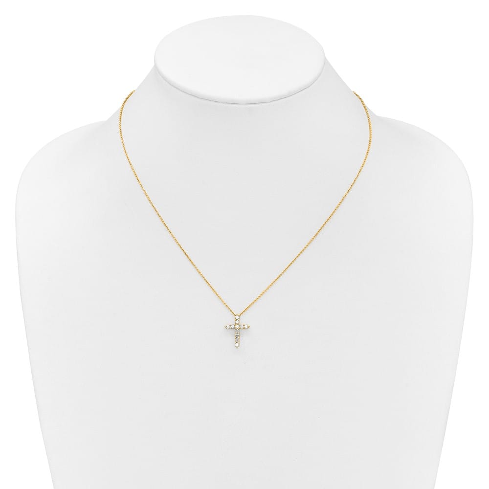 14K Yellow Gold 1/2 carat Diamond Cross Pendant 18 inch Necklace