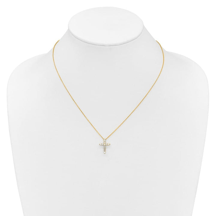 14K Yellow Gold 1/2 carat Diamond Cross Pendant 18 inch Necklace