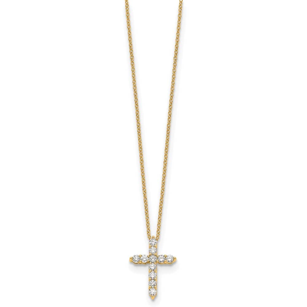 14K Yellow Gold 1/2 carat Diamond Cross Pendant 18 inch Necklace