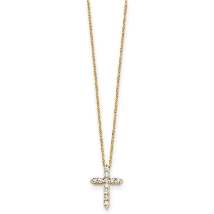14K Yellow Gold 1/2 carat Diamond Cross Pendant 18 inch Necklace
