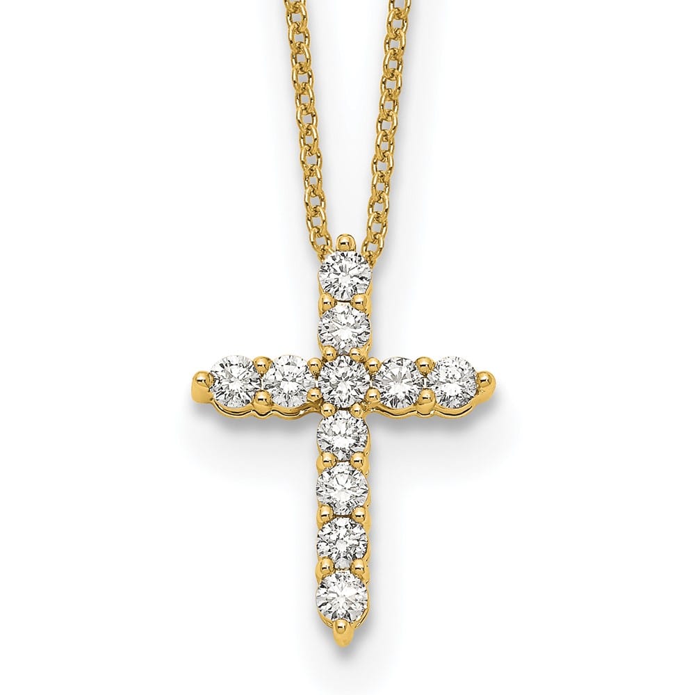 14K Yellow Gold 1/2 carat Diamond Cross Pendant 18 inch Necklace