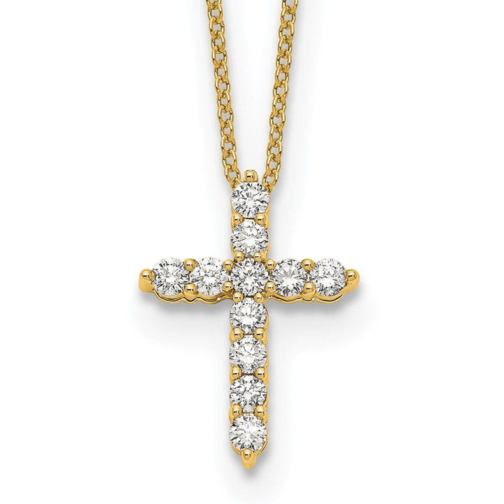 14K Yellow Gold 1/2 carat Diamond Cross Pendant 18 inch Necklace