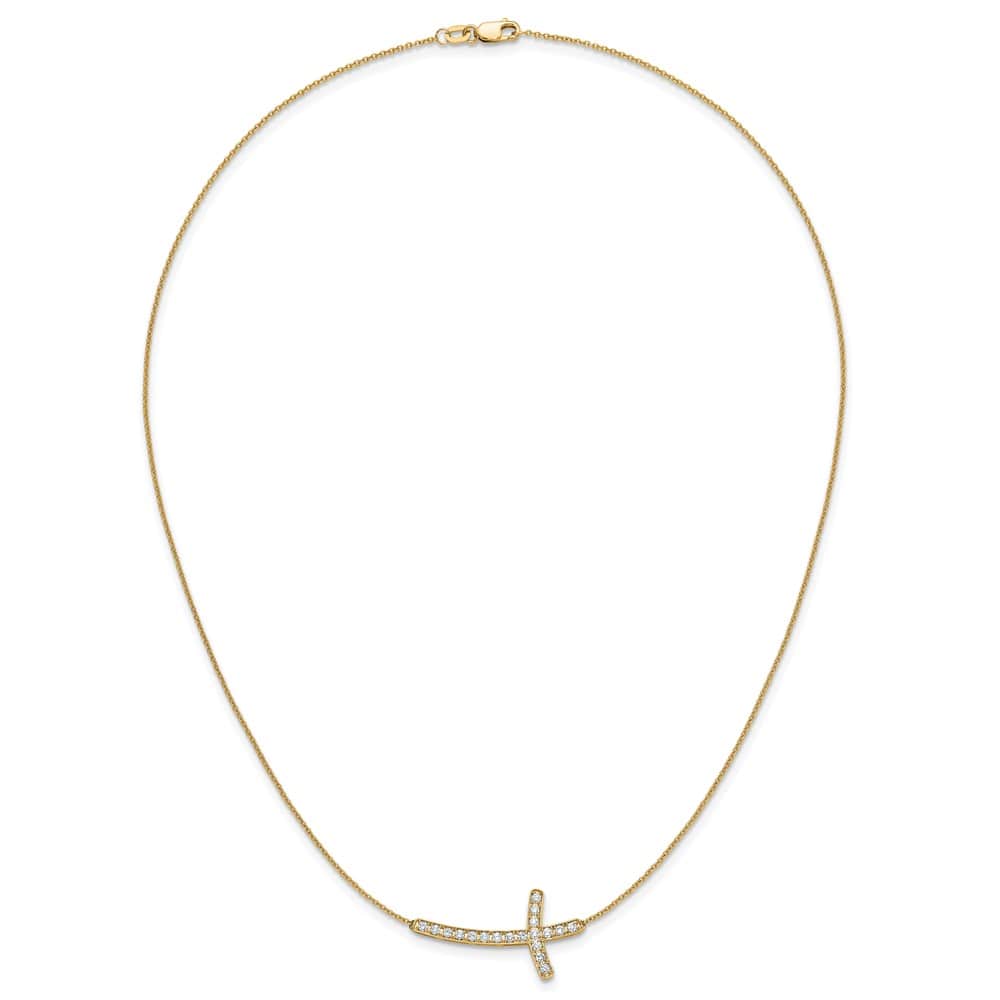 14K Yellow Gold 1/2 carat Diamond Sideways Cross 18 inch Necklace