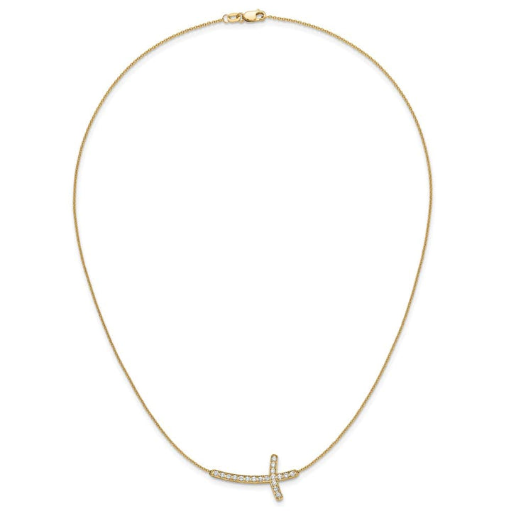 14K Yellow Gold 1/2 carat Diamond Sideways Cross 18 inch Necklace