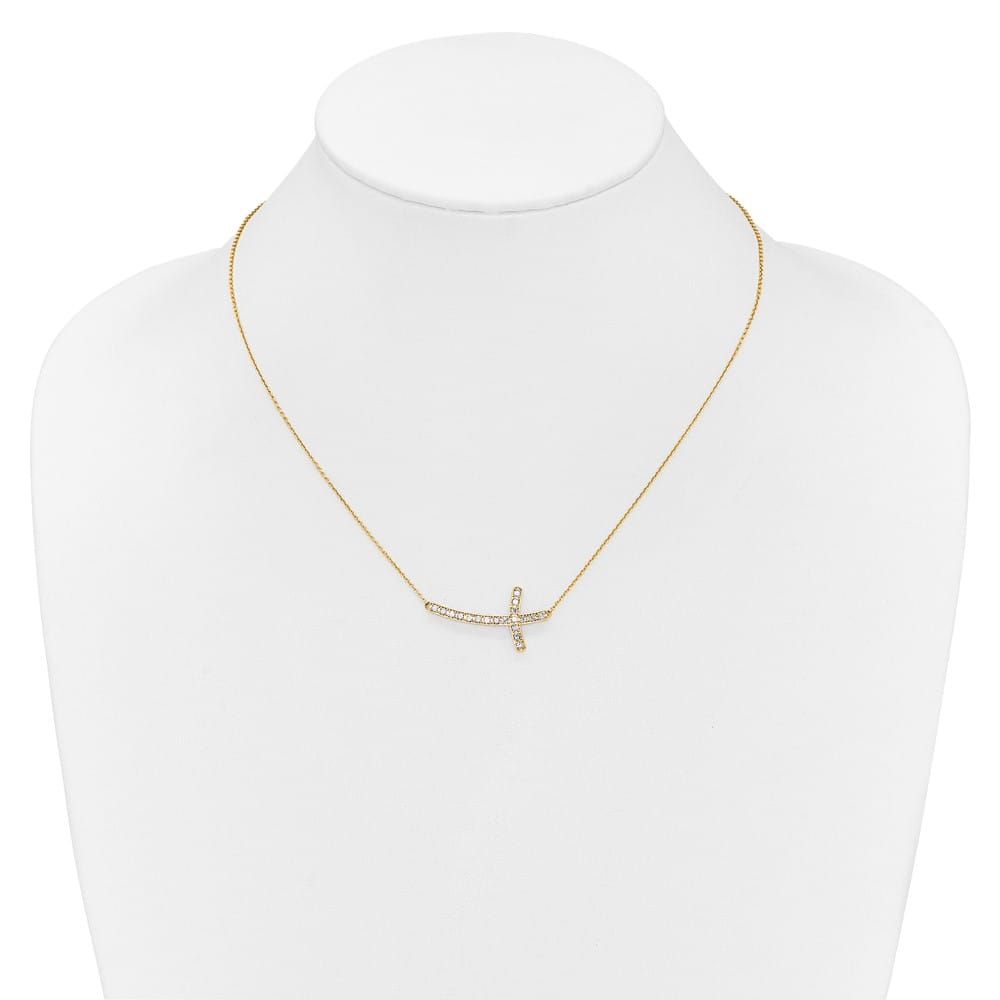 14K Yellow Gold 1/2 carat Diamond Sideways Cross 18 inch Necklace