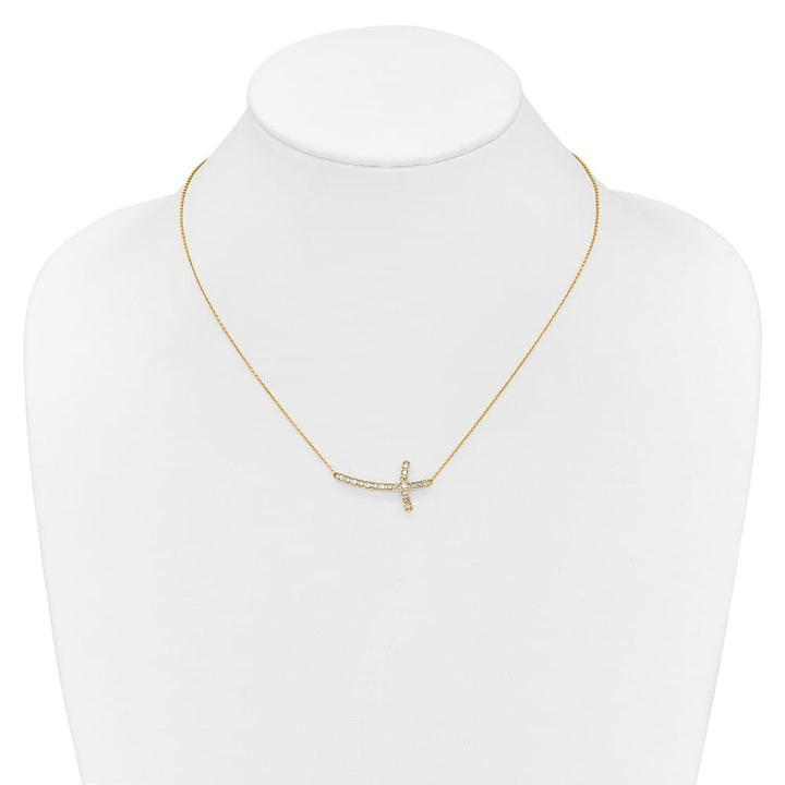 14K Yellow Gold 1/2 carat Diamond Sideways Cross 18 inch Necklace