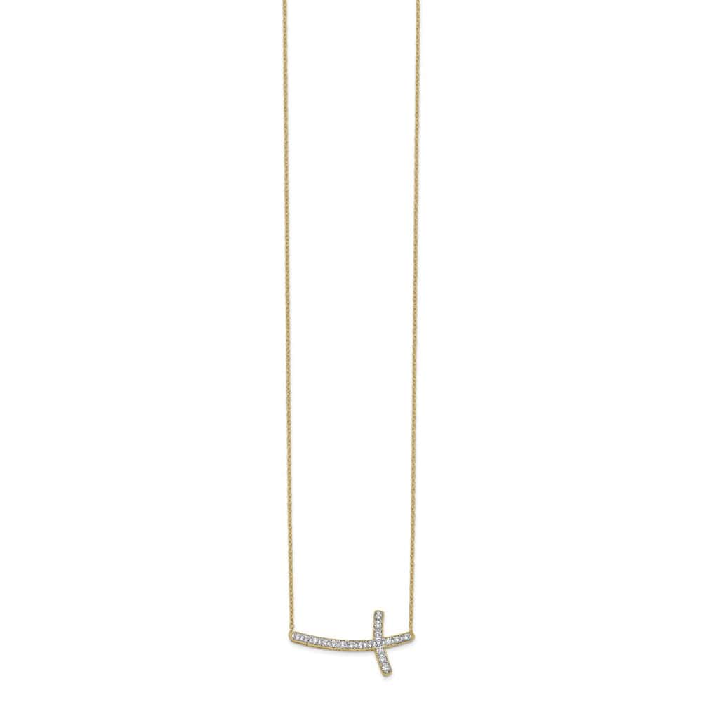 14K Yellow Gold 1/2 carat Diamond Sideways Cross 18 inch Necklace