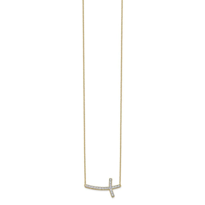 14K Yellow Gold 1/2 carat Diamond Sideways Cross 18 inch Necklace