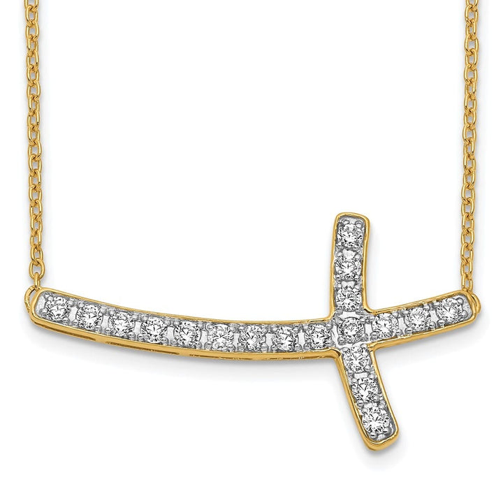 14K Yellow Gold 1/2 carat Diamond Sideways Cross 18 inch Necklace