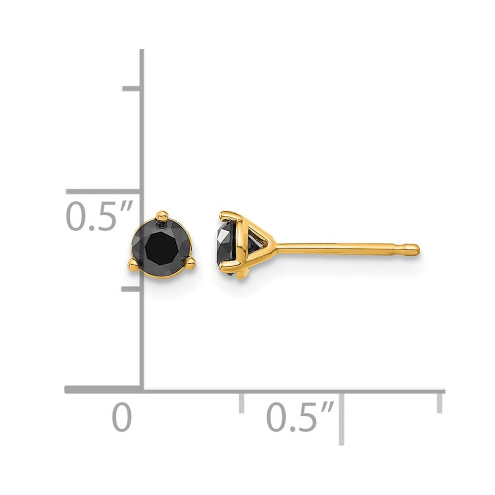 14K Yellow Gold 1/2 ct Black Diamond Stud Earrings