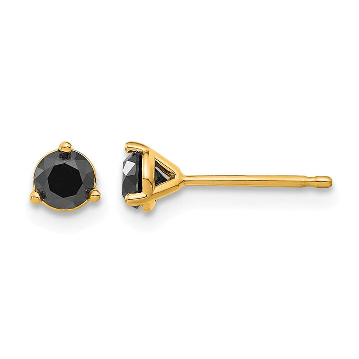 14K Yellow Gold 1/2 ct Black Diamond Stud Earrings