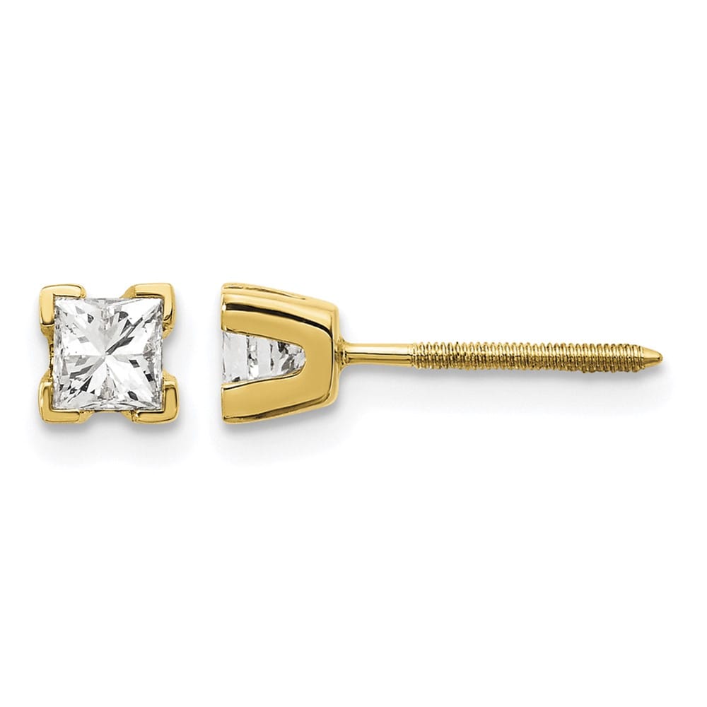 14K Yellow Gold 1/2 ct I1 G-I Princess-Cut Diamond Studs