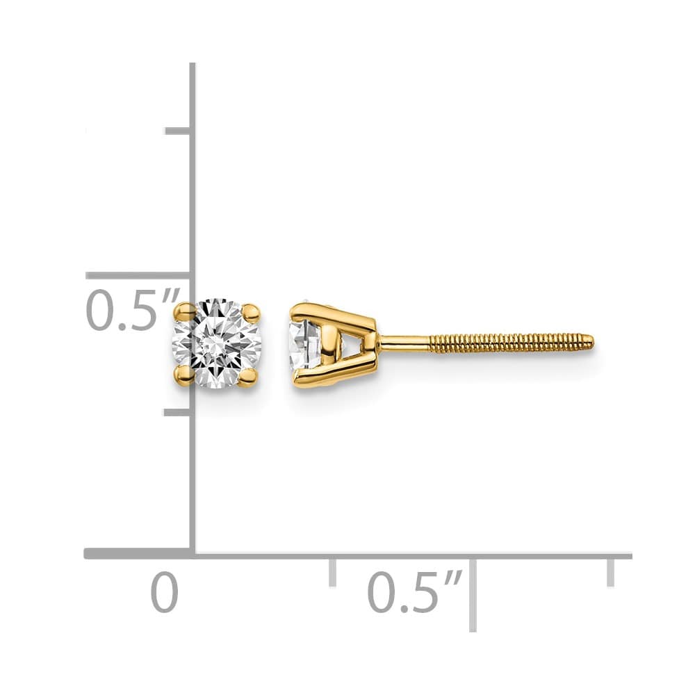 14K Yellow Gold 1/2 ct SI3 G-I Diamond Screw Back Stud Earrings