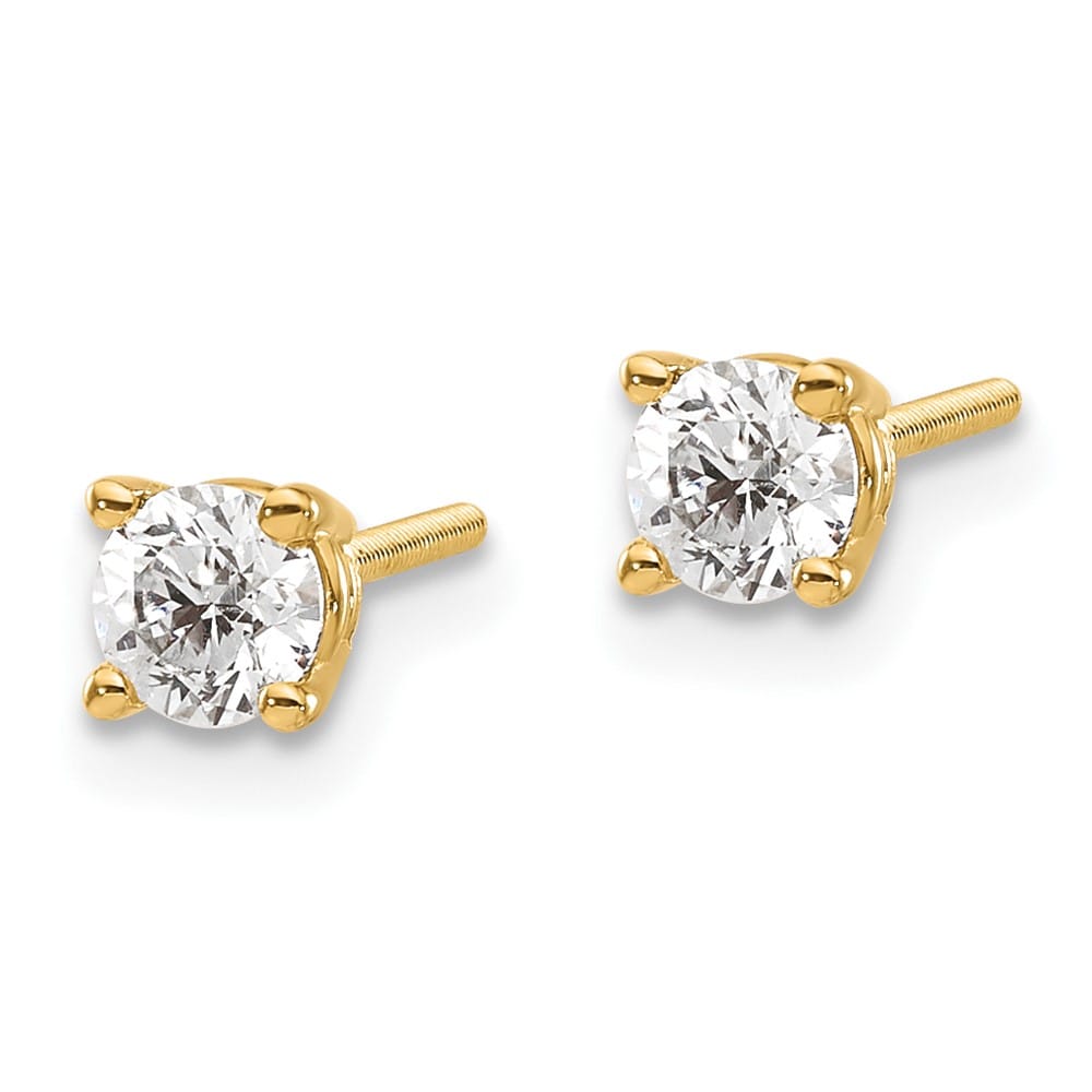14K Yellow Gold 1/2 ct SI3 G-I Diamond Screw Back Stud Earrings