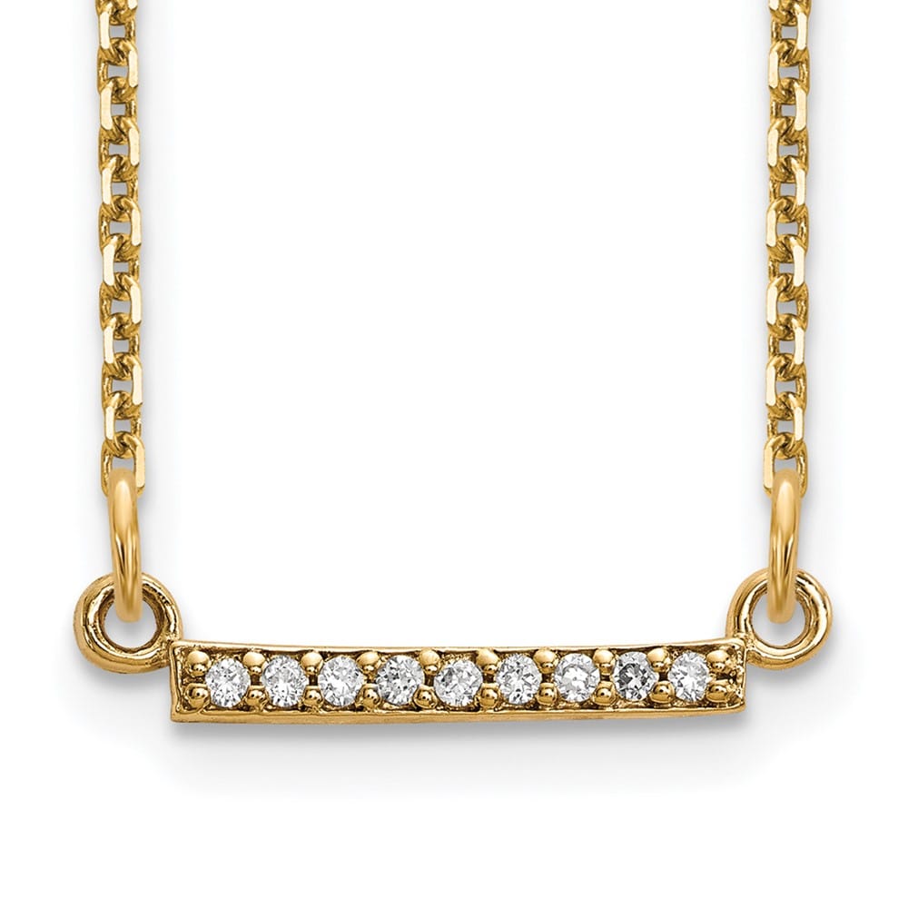 14K Yellow Gold 1/20 carat AAA Diamond Tiny Bar 18 inch Necklace