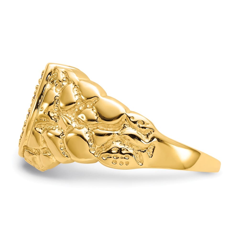14k Yellow Gold 1/20 Carat Diamond Horseshoe Nugget Men's Ring