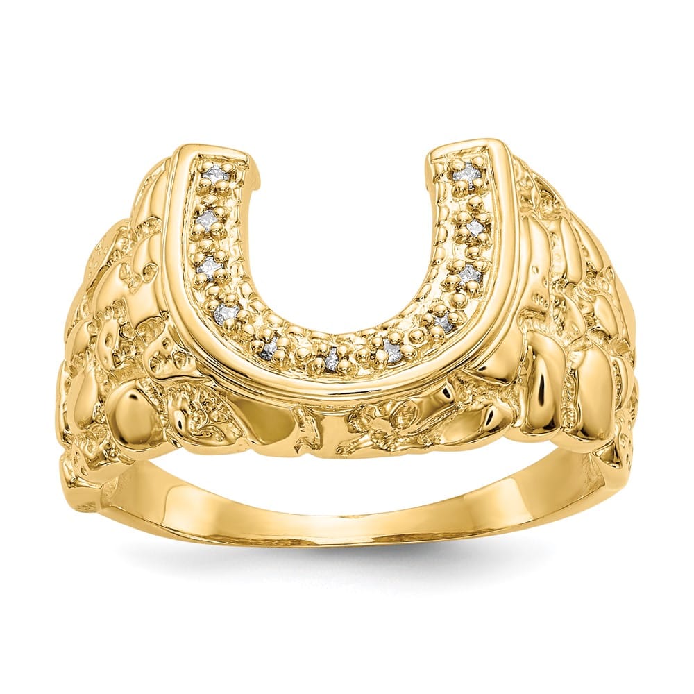 14k Yellow Gold 1/20 Carat Diamond Horseshoe Nugget Men's Ring