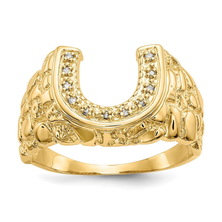 14k Yellow Gold 1/20 Carat Diamond Horseshoe Nugget Men's Ring