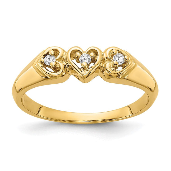 14k Yellow Gold 1/20 Carat SI2/SI3 Diamond Triple Heart Ring