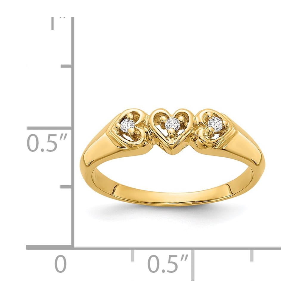 14k Yellow Gold 1/20 Carat VS2/SI1 Diamond Triple Heart Ring
