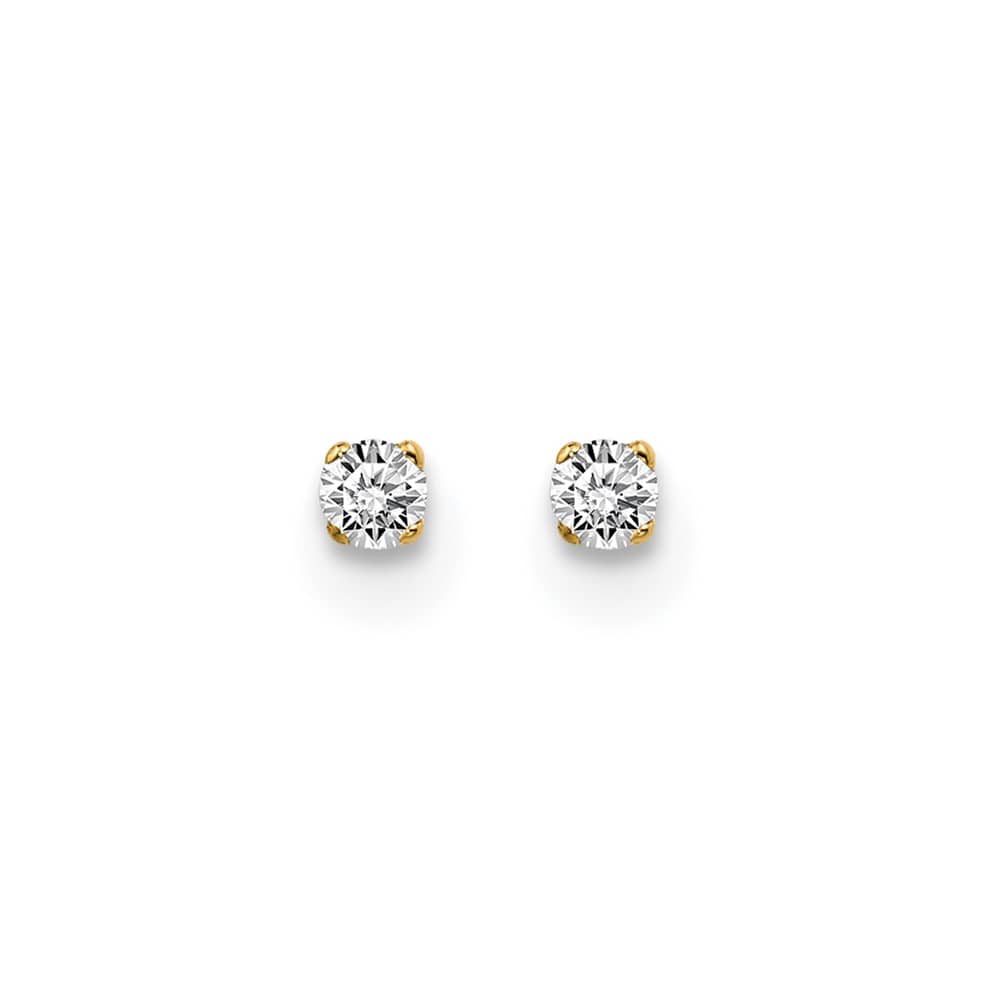 14K Yellow Gold 1/20 ct I2 K-L Diamond Push Back Stud Earrings