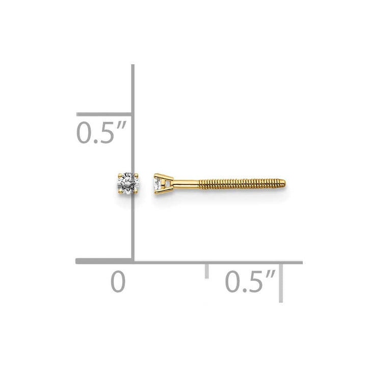 14K Yellow Gold 1/20 ct SI3 G-I Diamond Screw Back Stud Earrings