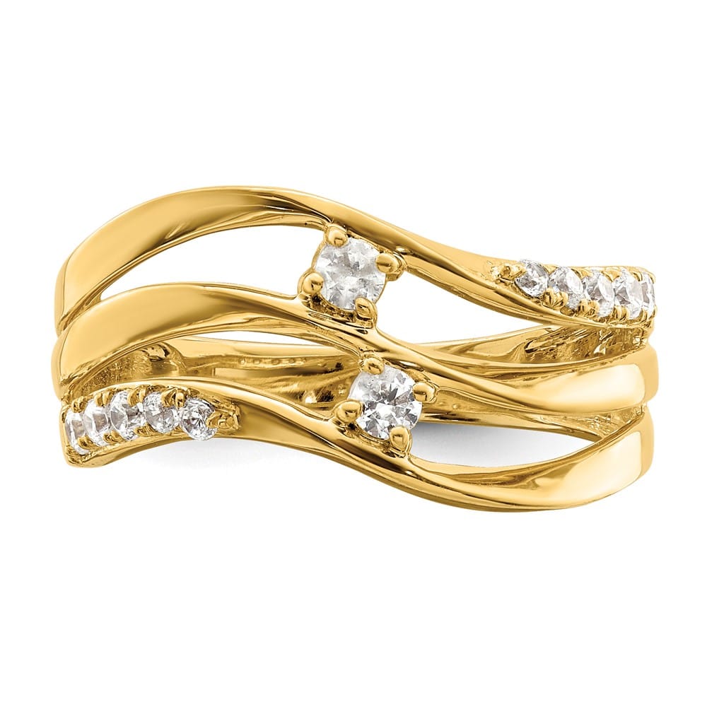 14k Yellow Gold 1/3 Carat Diamond 3-row Wavy Ring