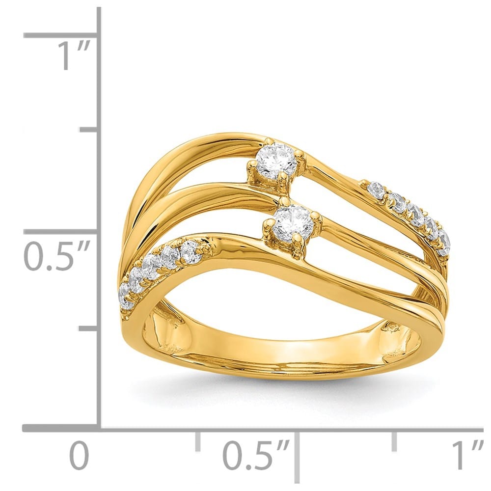 14k Yellow Gold 1/3 Carat Diamond 3-row Wavy Ring