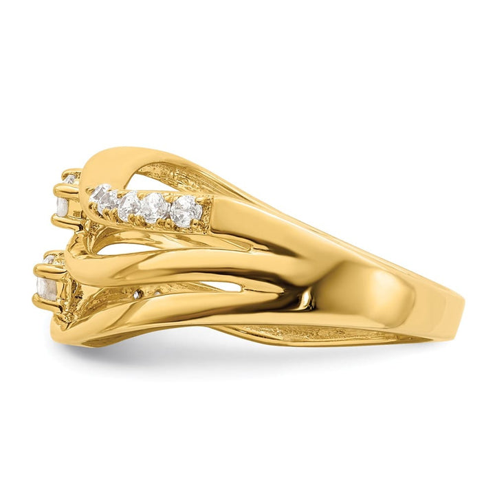 14k Yellow Gold 1/3 Carat Diamond 3-row Wavy Ring