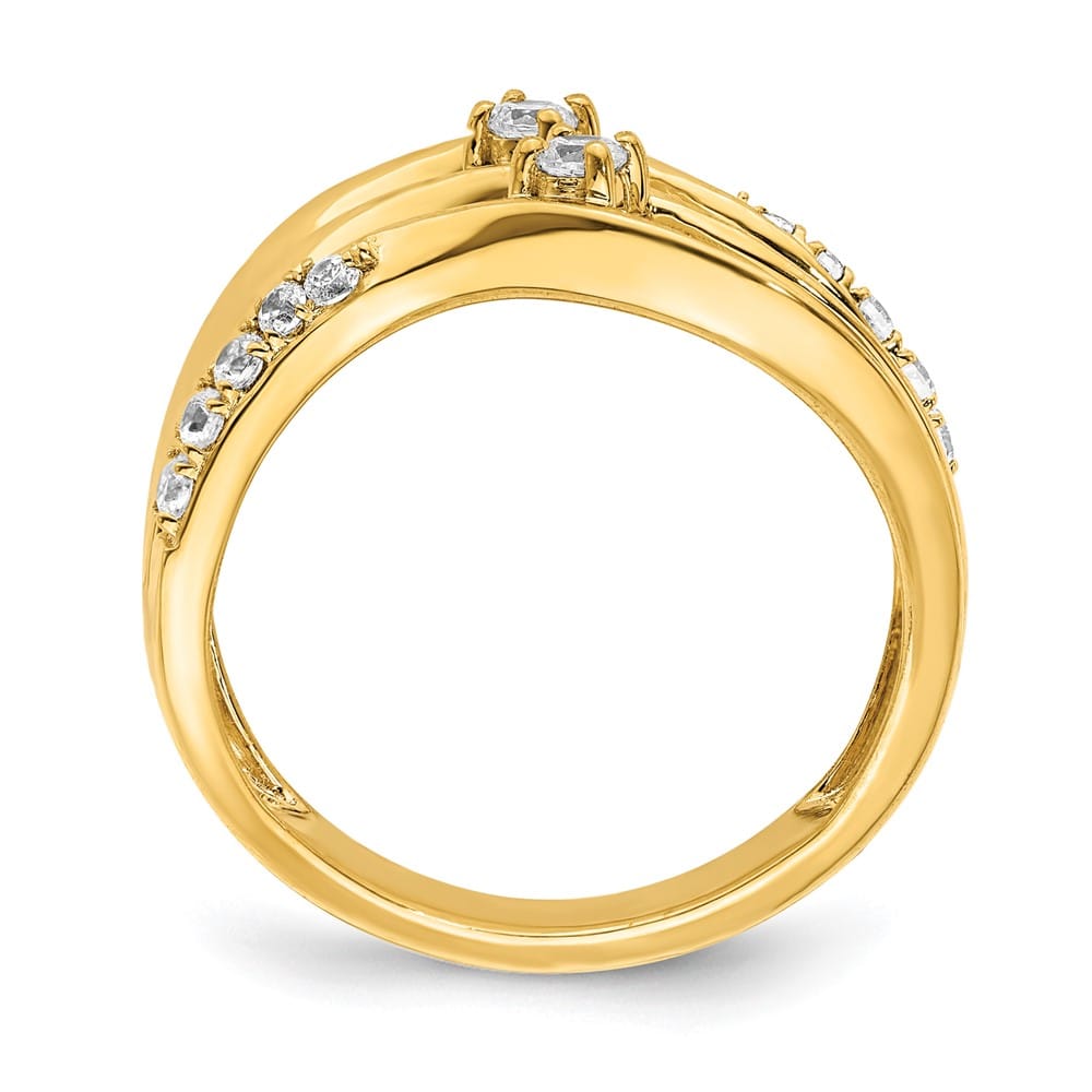 14k Yellow Gold 1/3 Carat Diamond 3-row Wavy Ring