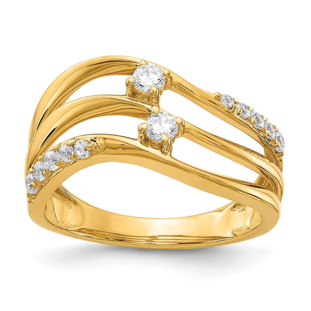 14k Yellow Gold 1/3 Carat Diamond 3-row Wavy Ring