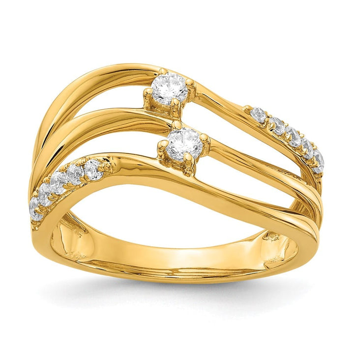 14k Yellow Gold 1/3 Carat Diamond 3-row Wavy Ring