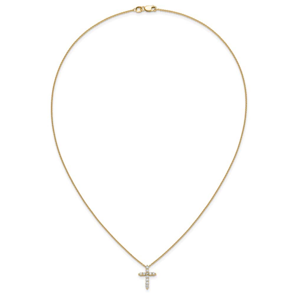 14K Yellow Gold 1/3 carat Diamond Cross Pendant 18 inch Necklace