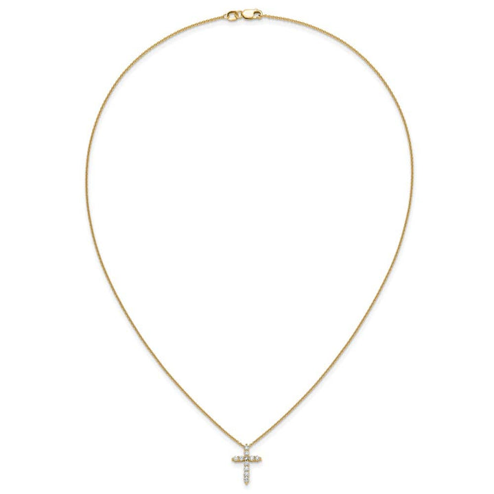 14K Yellow Gold 1/3 carat Diamond Cross Pendant 18 inch Necklace