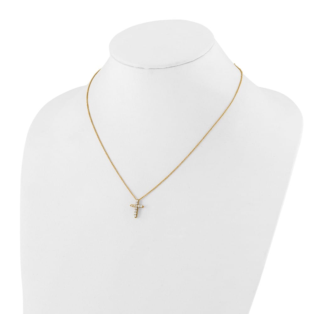 14K Yellow Gold 1/3 carat Diamond Cross Pendant 18 inch Necklace