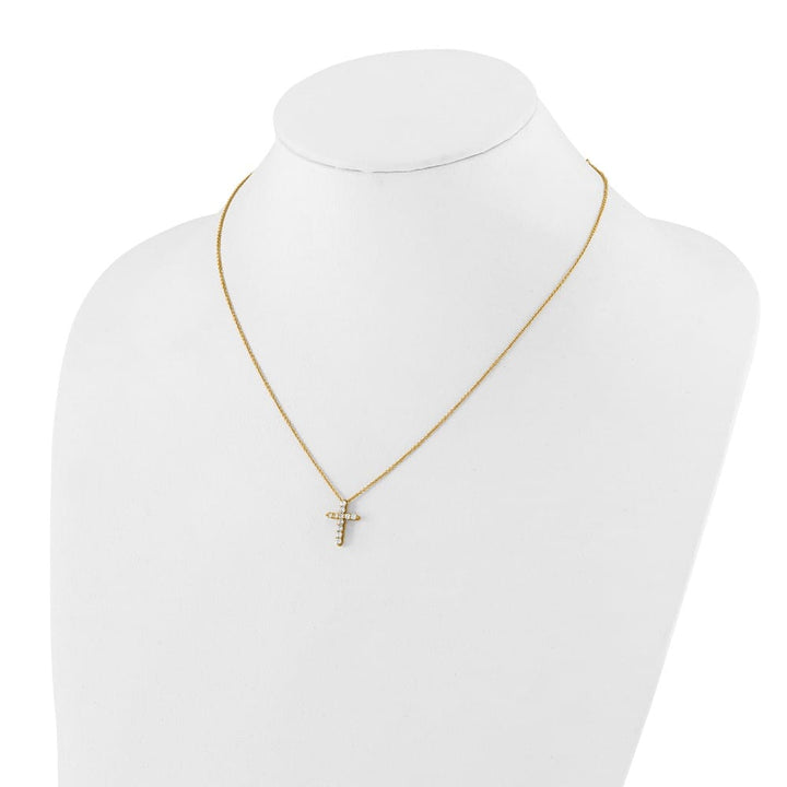 14K Yellow Gold 1/3 carat Diamond Cross Pendant 18 inch Necklace