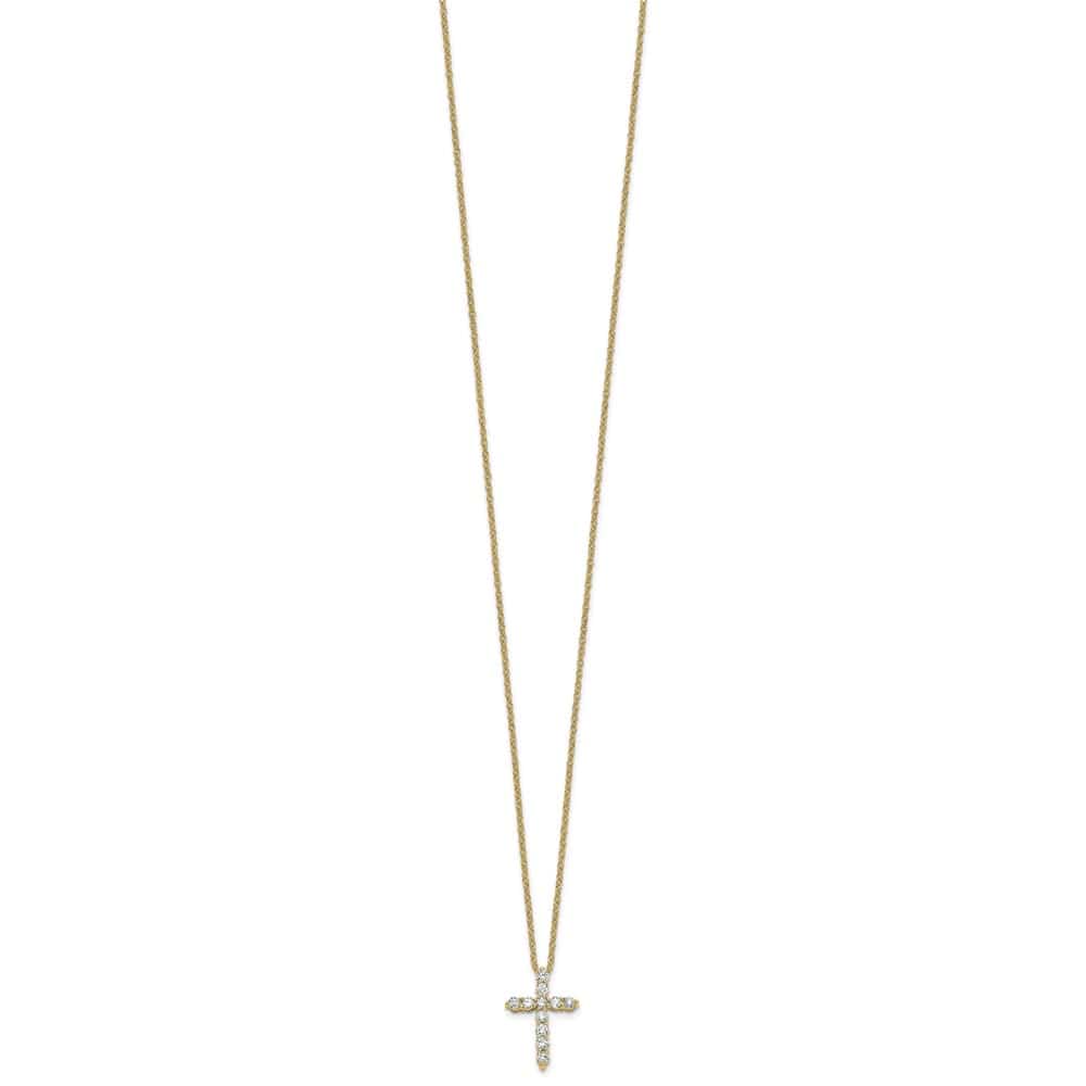 14K Yellow Gold 1/3 carat Diamond Cross Pendant 18 inch Necklace