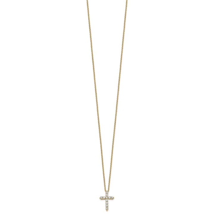 14K Yellow Gold 1/3 carat Diamond Cross Pendant 18 inch Necklace