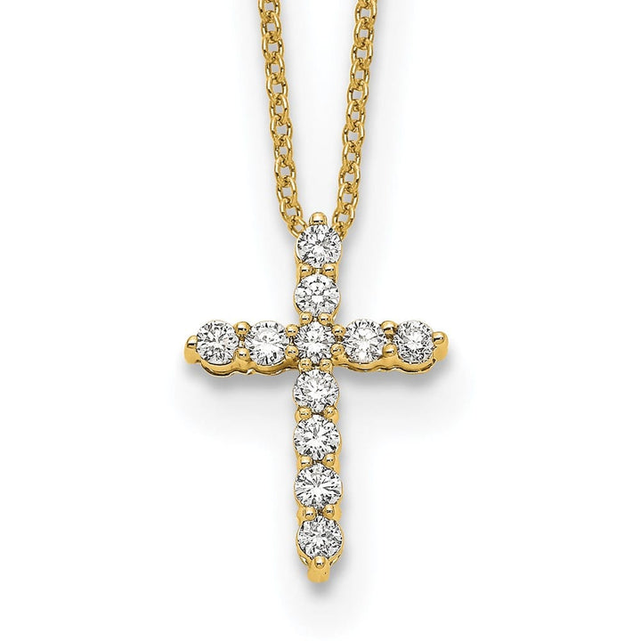 14K Yellow Gold 1/3 carat Diamond Cross Pendant 18 inch Necklace